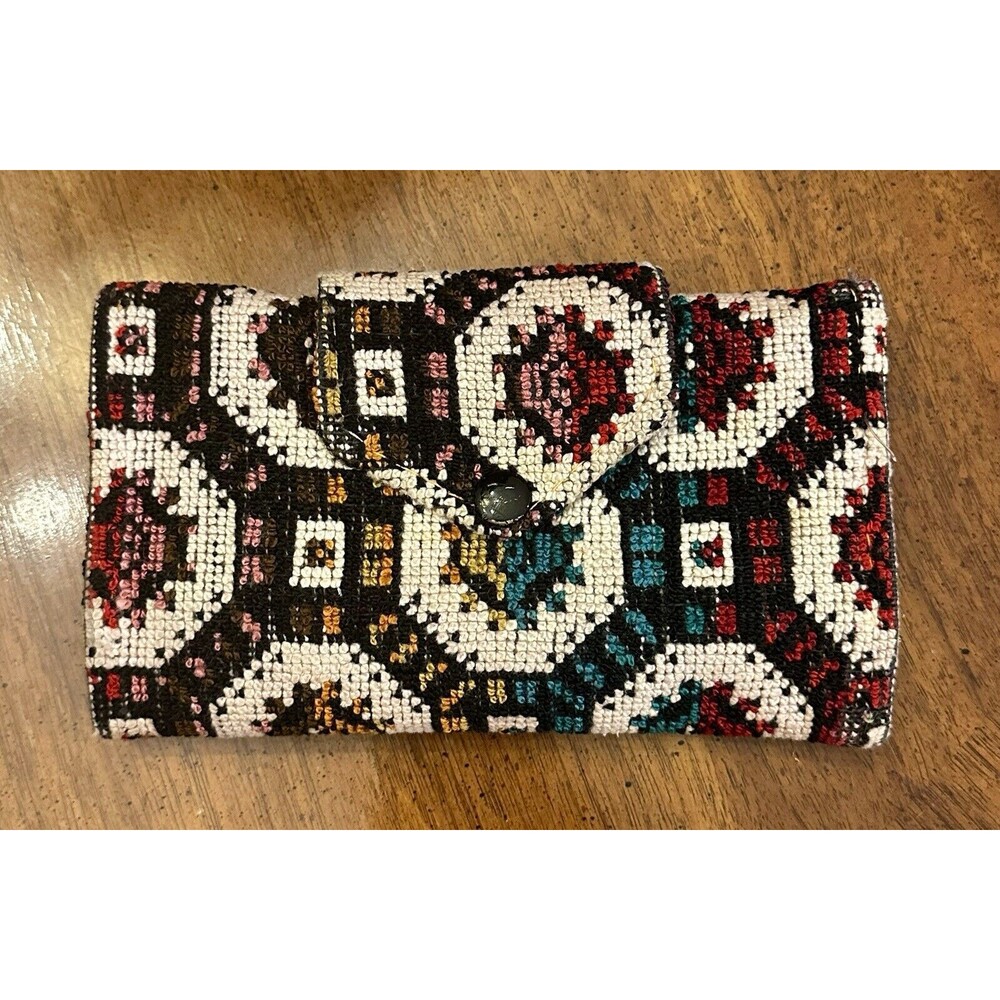 Vintage Geometric Aztec Tapestry Tri-fold Wallet Needlepoint